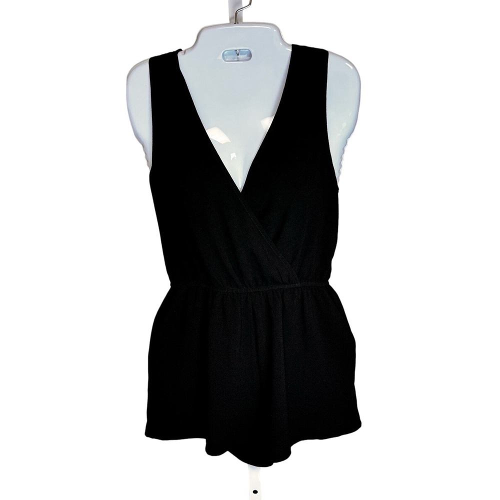 Bar III Black Sleeveless V Neck Romper Elastic‎ Waist Pockets Women's XS